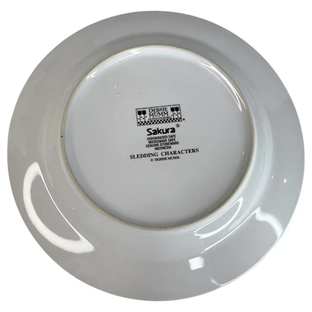 Set Of 4 Sakura Debbie Mumm Sledding Characters Ceramic Salad Plates 8.25 Skiing